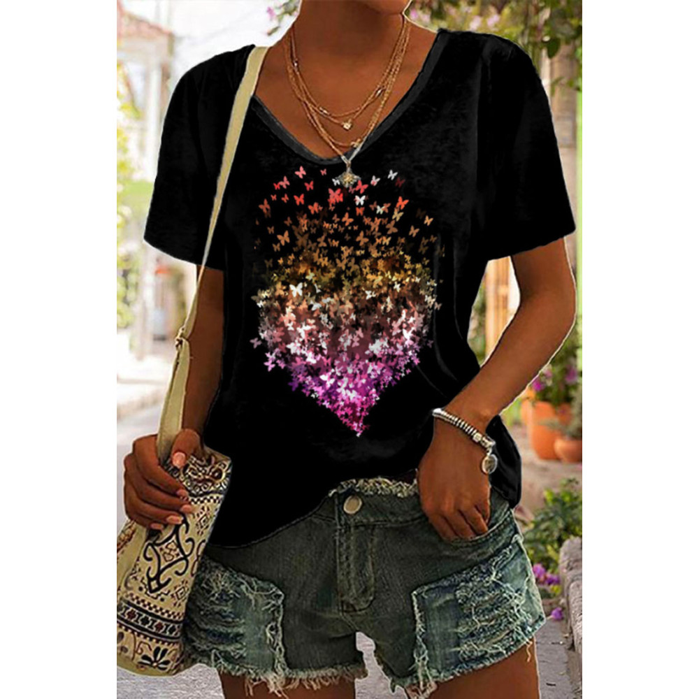 Gradient Butterfly Heart Print T-Shirt
