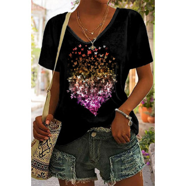 Gradient Butterfly Heart Print T-Shirt