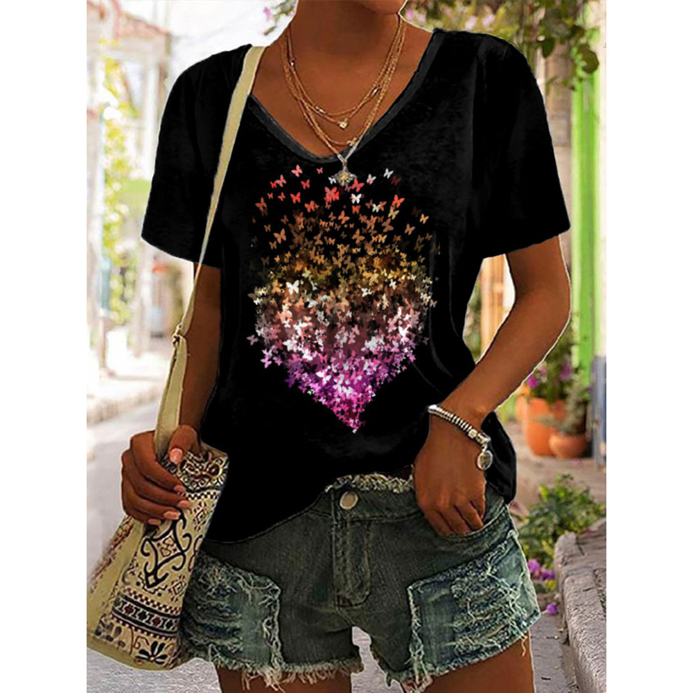 Gradient Butterfly Heart Print T-Shirt