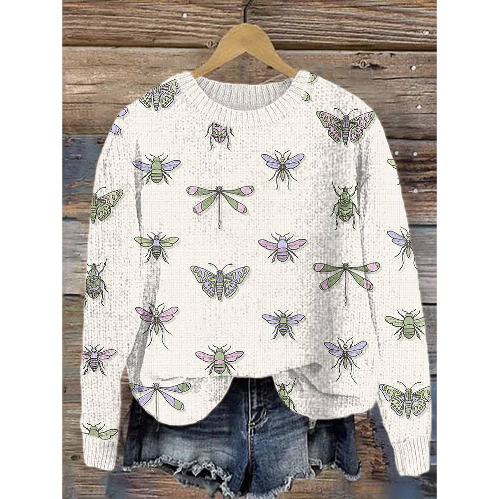 Insects Pattern Cozy Knit Sweater