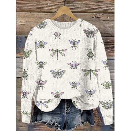 Insects Pattern Cozy Knit Sweater