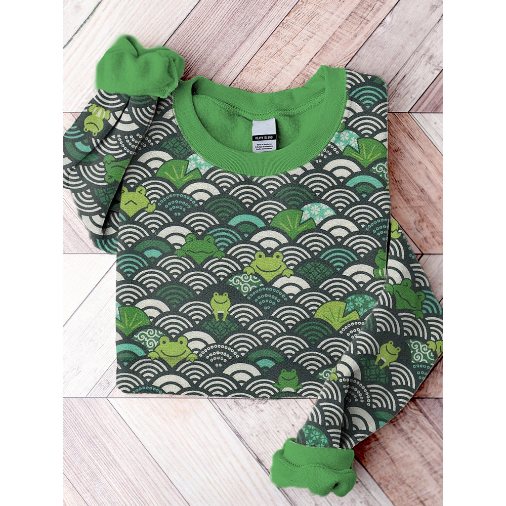 Japanese Art Frog Print Casual Sweatshirt