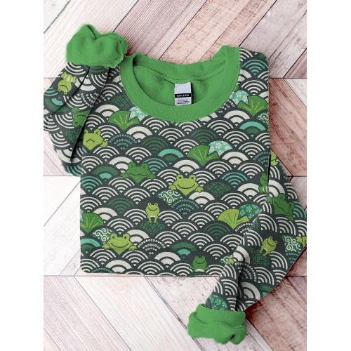 Japanese Art Frog Print Casual Sweatshirt