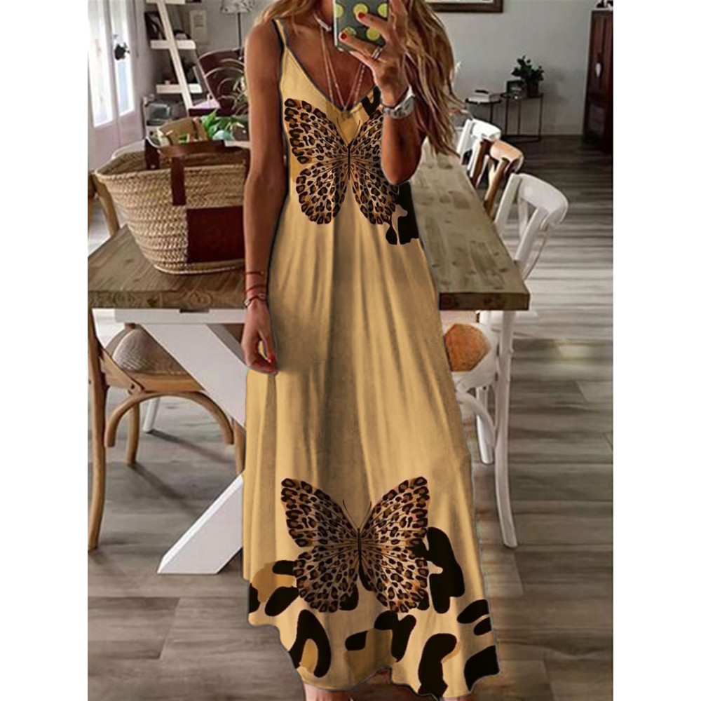 Leopard Butterflies V Neck Cami Maxi Dress