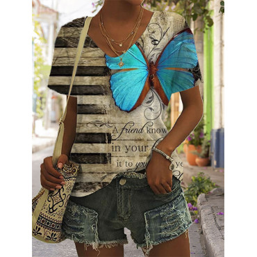 Music Piano Key Butterfly Art Print V-Neck T-Shirt
