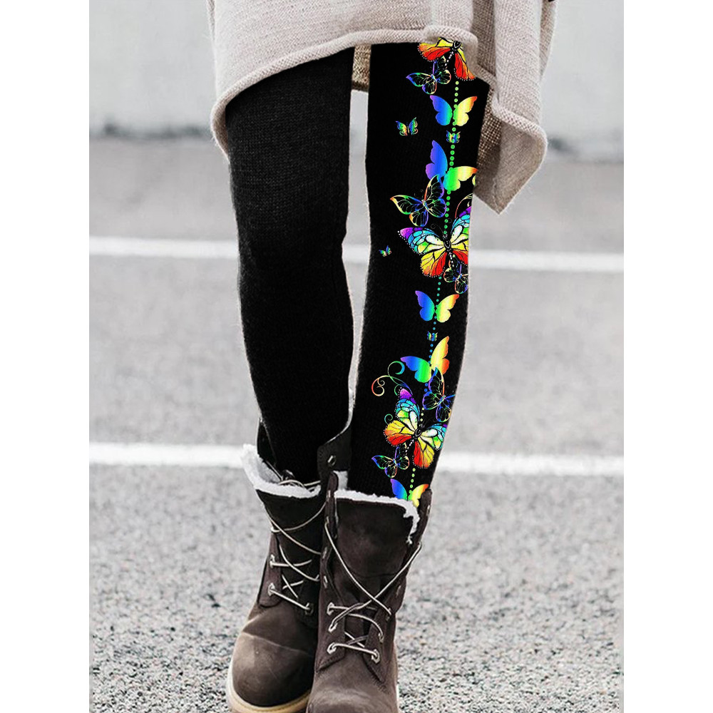 Rainbow Butterflies Art Comfy Leggings
