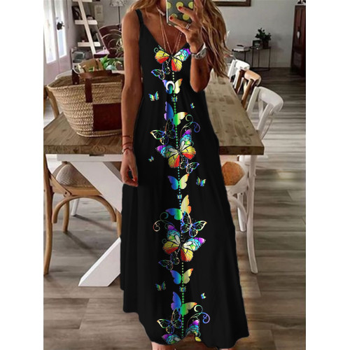 Rainbow Butterflies Art V Neck Cami Maxi Dress