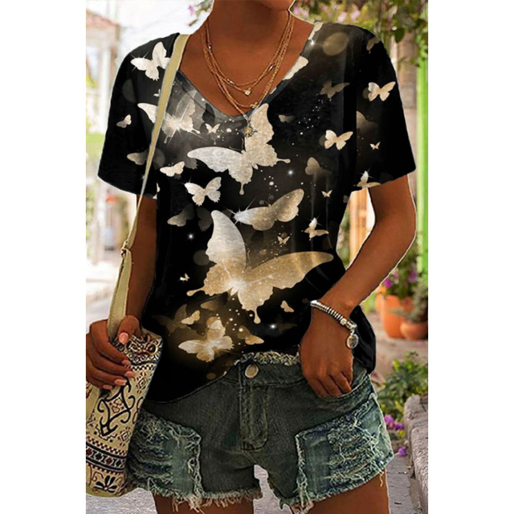 Short Sleeve Gradient Butterfly Print T-Shirt