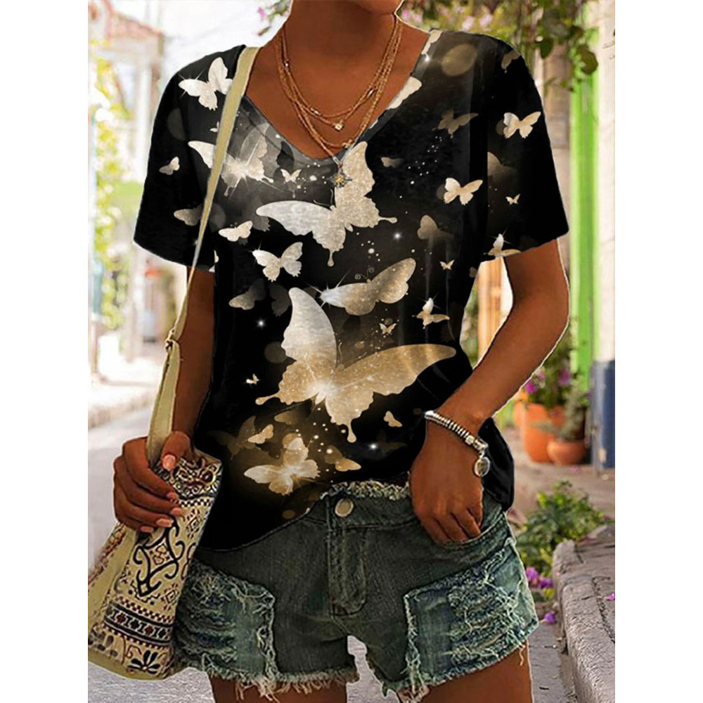 Short Sleeve Gradient Butterfly Print T-Shirt
