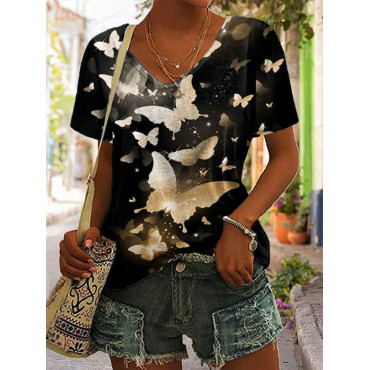Short Sleeve Gradient Butterfly Print T-Shirt