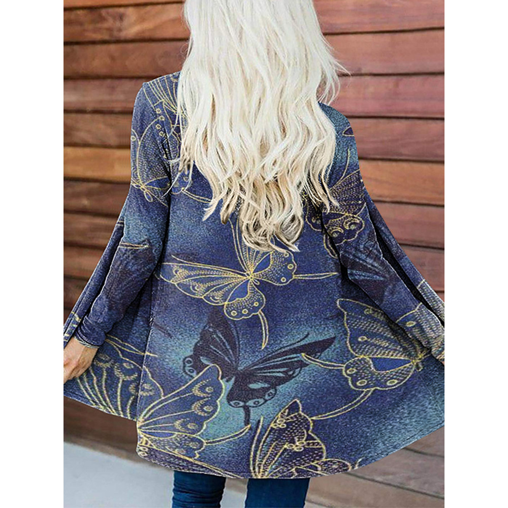 Smudged Butterfly Print Casual Cardigan