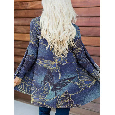 Smudged Butterfly Print Casual Cardigan