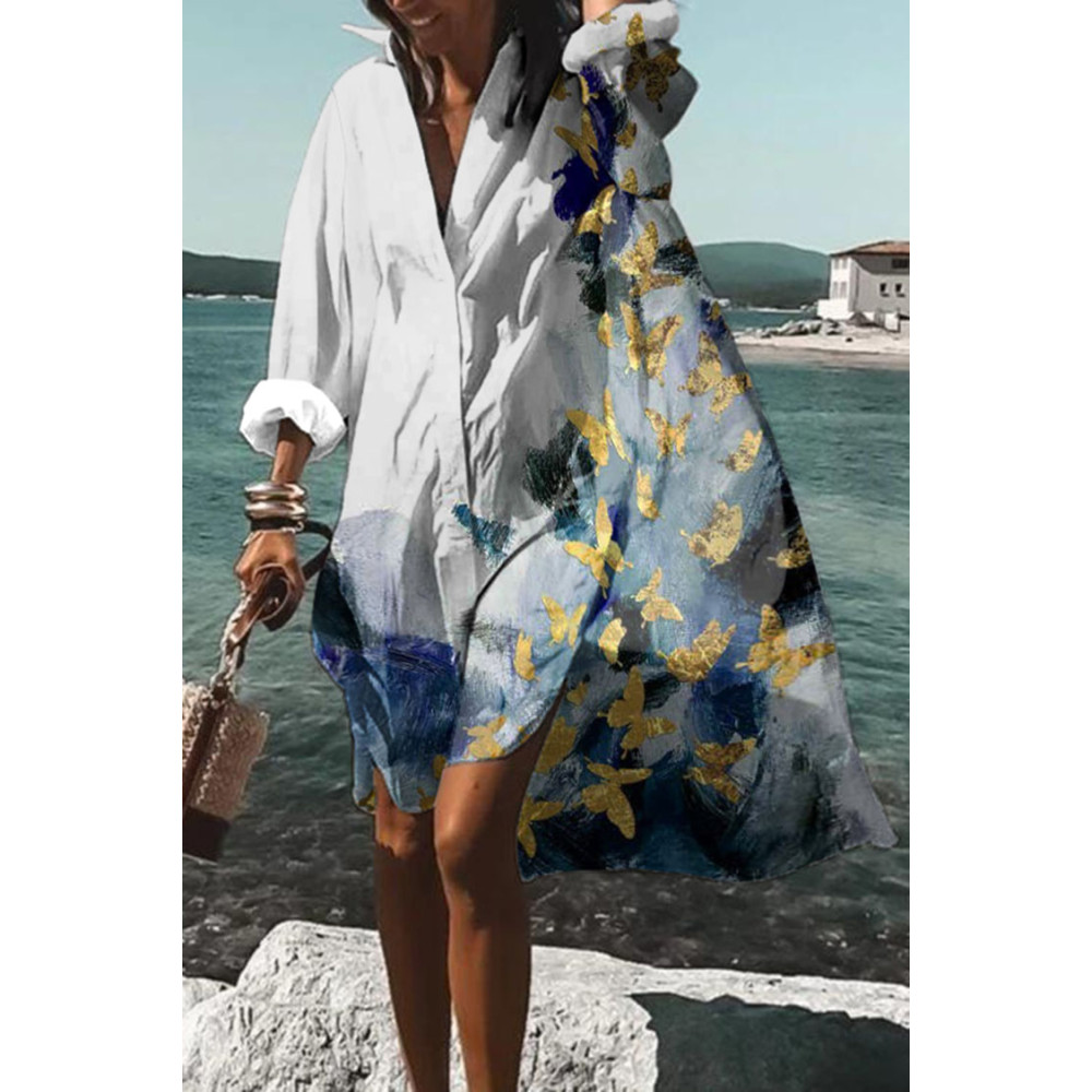 Vacation Butterfly Print Loose Midi Dress
