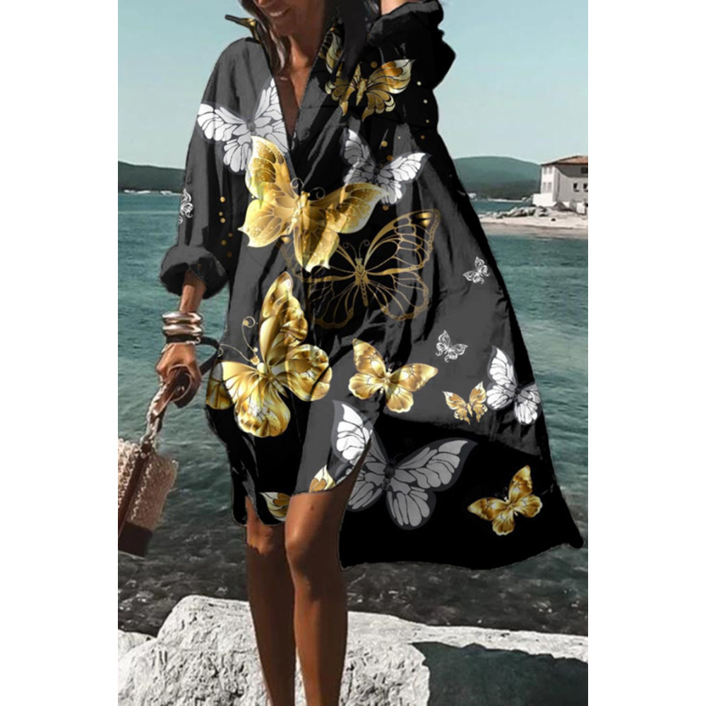 Vacation Glitter Butterfly Print Midi Dress