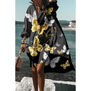 Vacation Glitter Butterfly Print Midi Dress
