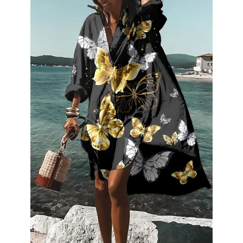 Vacation Glitter Butterfly Print Midi Dress