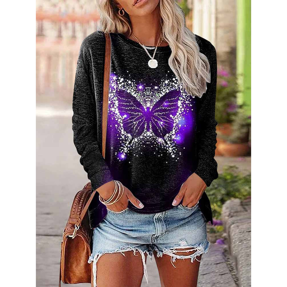 Vintage Butterfly Print Long Sleeve T-Shirt