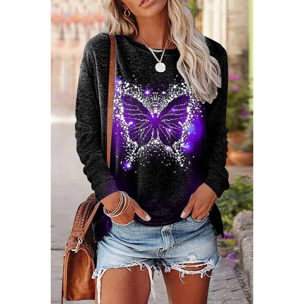Vintage Butterfly Print Long Sleeve T-Shirt