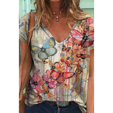 Vintage Butterfly Watercolor Print V-Neck T-Shirt