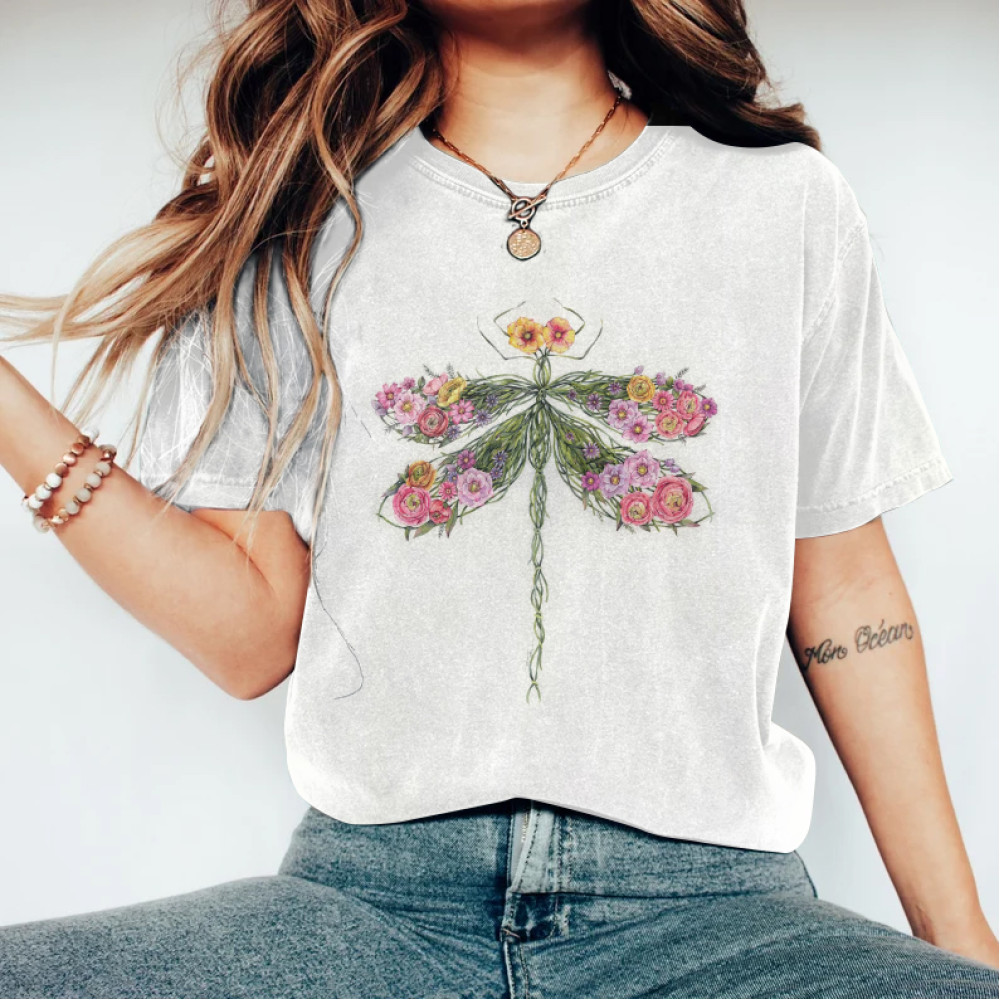 Vintage Dragonfly Like A Flower Bouquet Cotton Blend T-Shirt