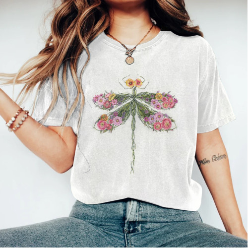 Vintage Dragonfly Like A Flower Bouquet Cotton Blend T-Shirt