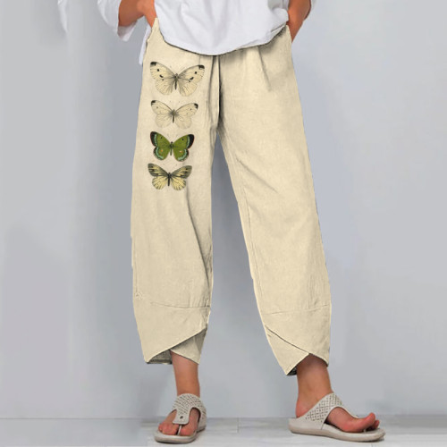 Women'S Vintage Butterfly Art Cotton Blend Print Pants