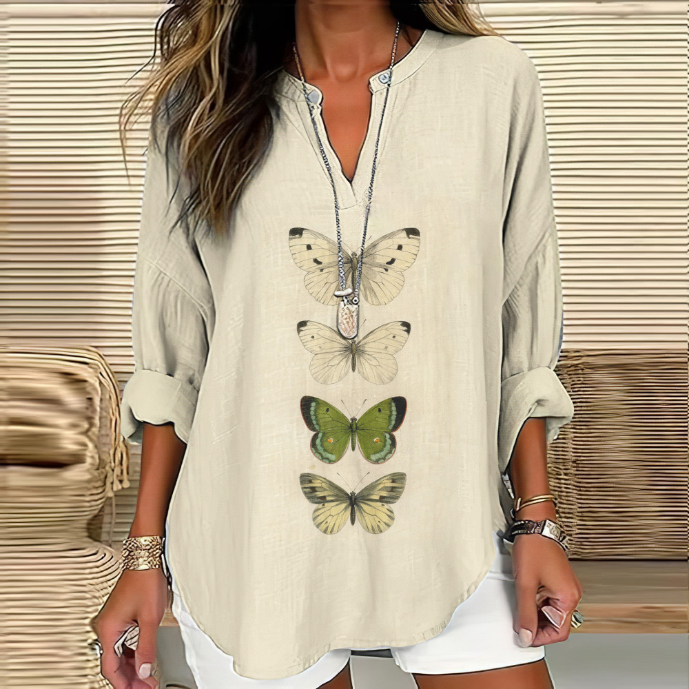 Women'S Vintage Butterfly Art Print Casual Shirt