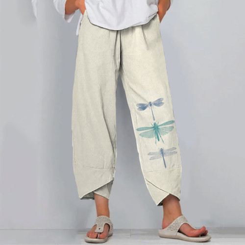 Women'S Vintage  Dragonfly Cotton Blend Print Pants