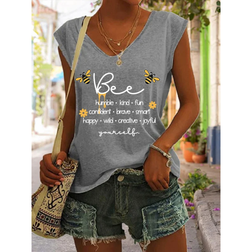 Women's Bee Print V-Neck Casual Tank Top