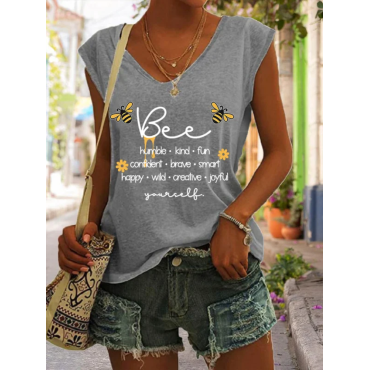 Women's Bee Print V-Neck Casual Tank Top