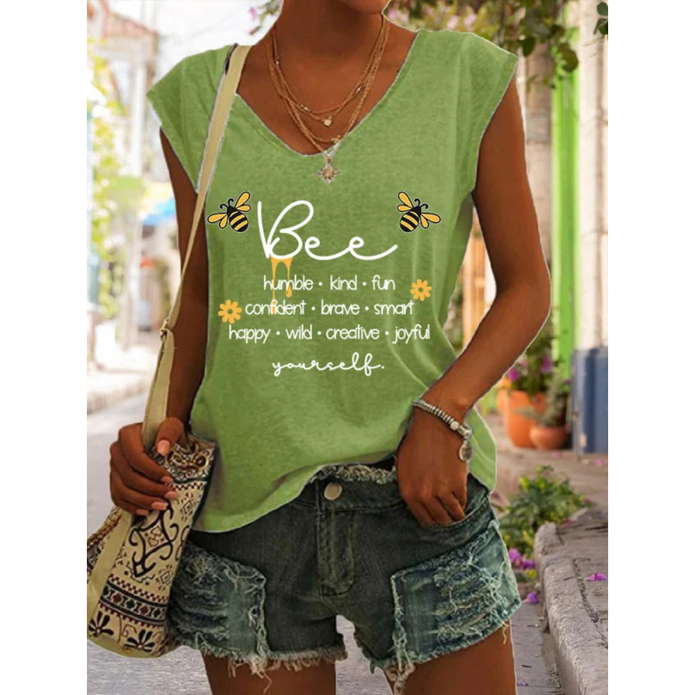 Women's Bee Print V-Neck Casual Tank Top