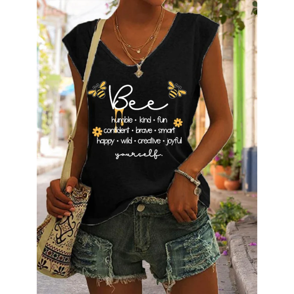 Women's Bee Print V-Neck Casual Tank Top
