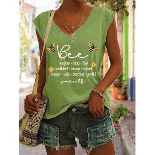 Women's Bee Print V-Neck Casual Tank Top