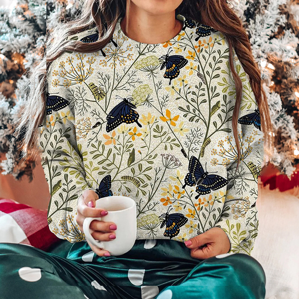 Women's Butterfly Bush Art All Over Print Casual Sweatshirt