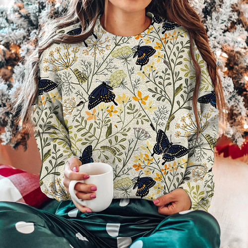 Women's Butterfly Bush Art All Over Print Casual Sweatshirt
