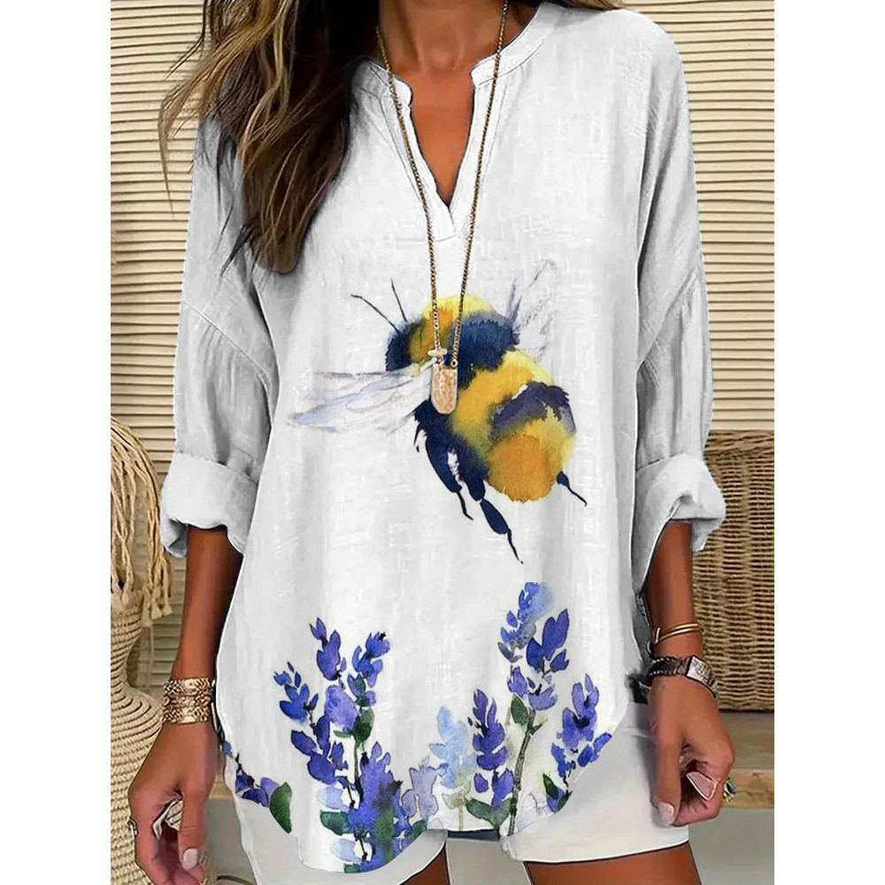 Women's Casual Watercolor Bee Cotton Blend Print T-shirt