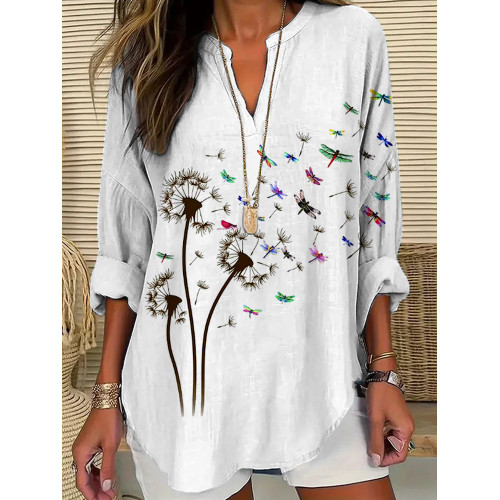 Women's Casual Watercolor Dragonfly Cotton Blend Print T-shirt