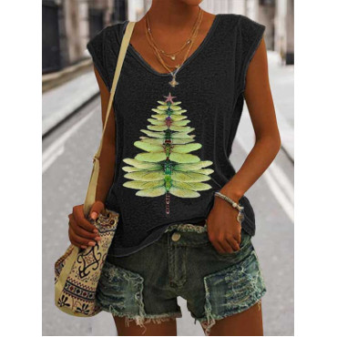 Women's Casual Watercolor Dragonfly Tree Cotton Blend Print Vest