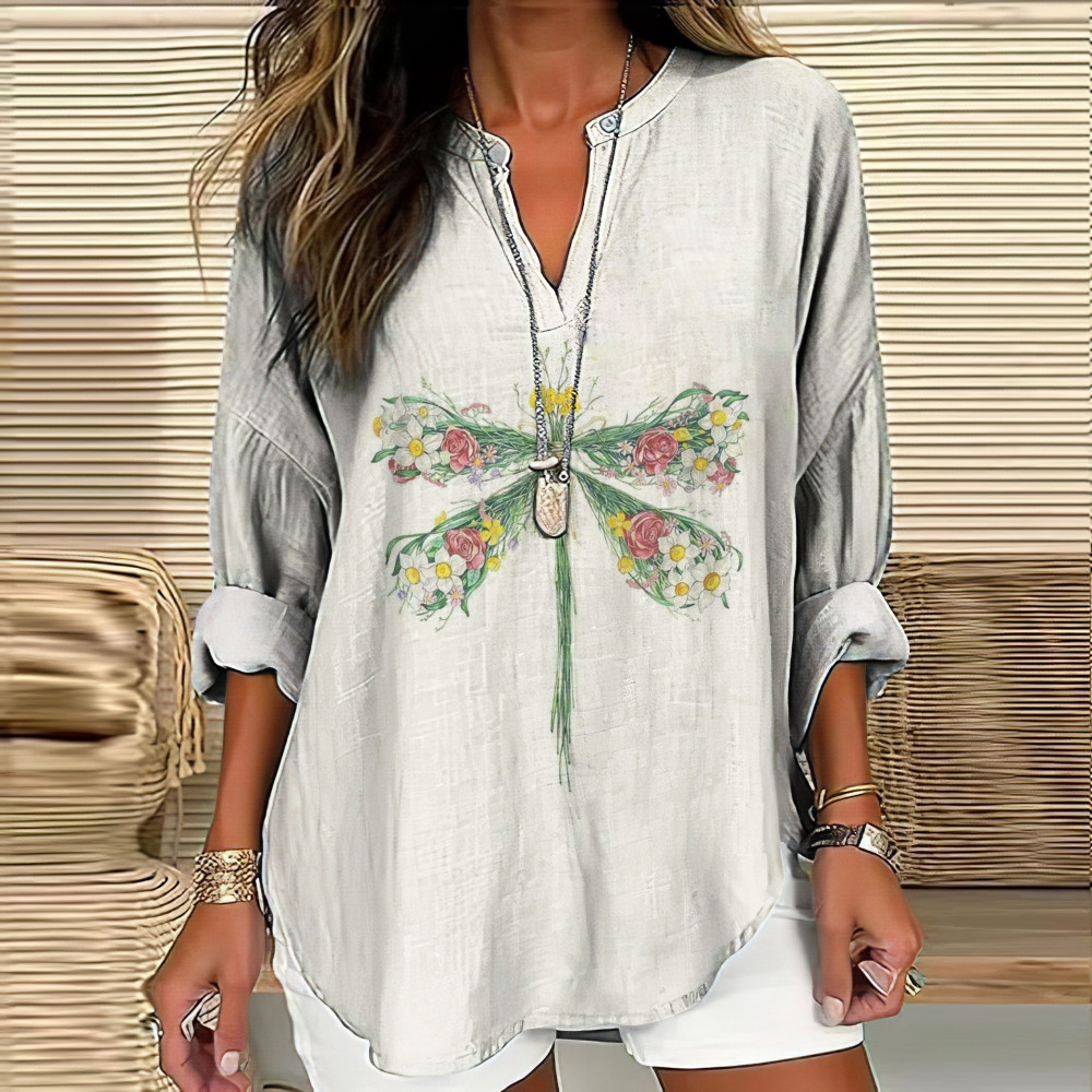 Women's Dragonfly Garden Print Casual Shirt