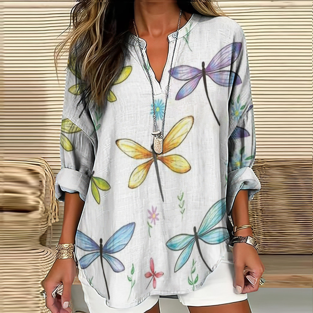Women's Floral Dragonfly Print Casual Shirt