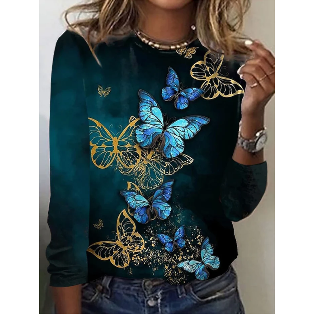 Women's Shiny Butterfly Print T Shirt