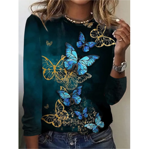 Women's Shiny Butterfly Print T Shirt
