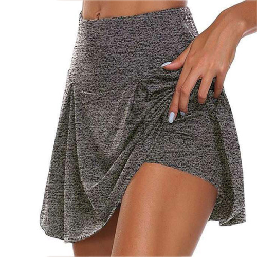 Solid Color Fake Two Piece Skirt