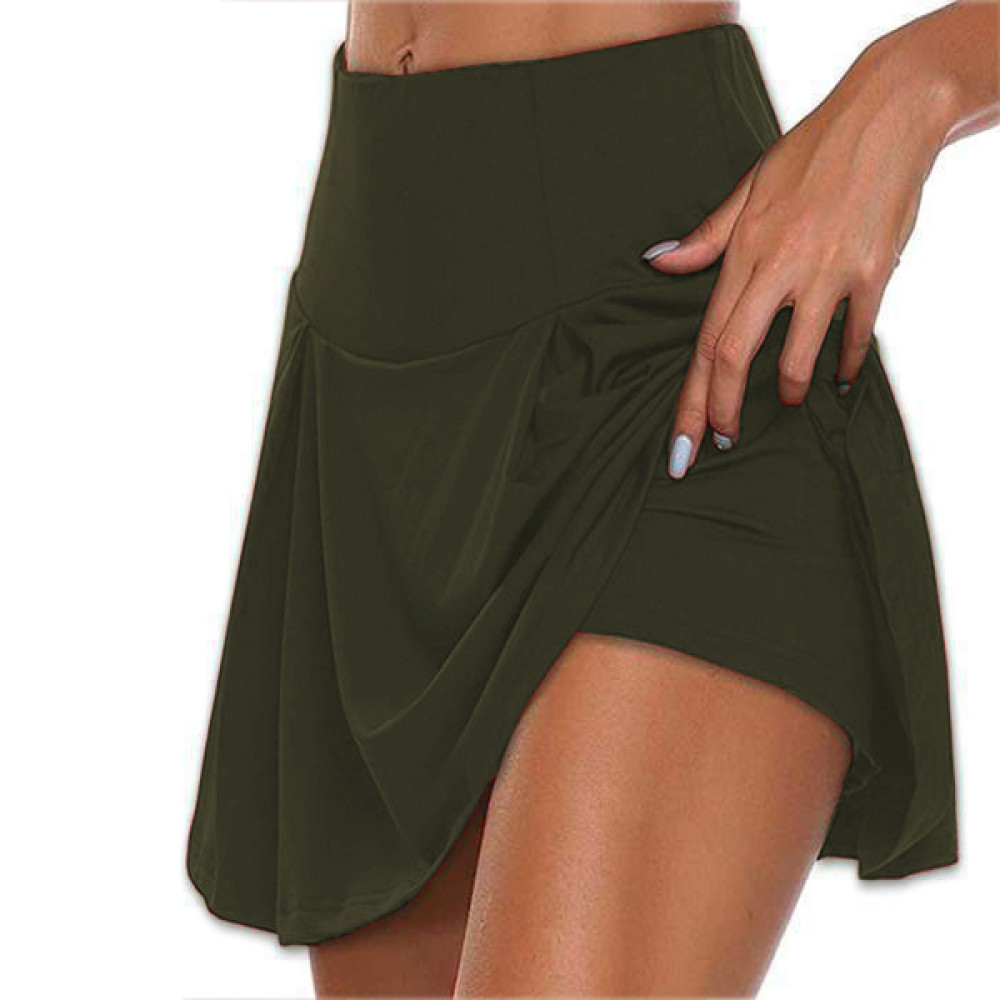 Solid Color Fake Two Piece Skirt